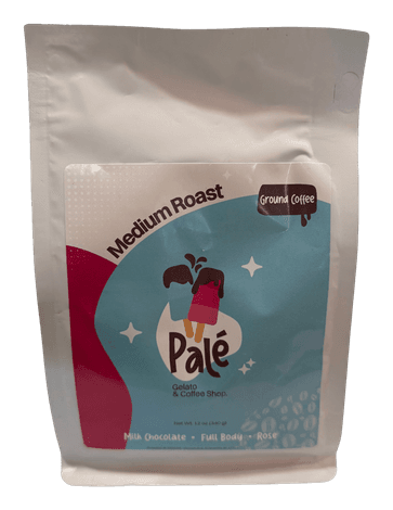 Una bolsa de café molido de tostión media de Palé — “Milk Chocolate · Full Body · Rose”, 12 oz